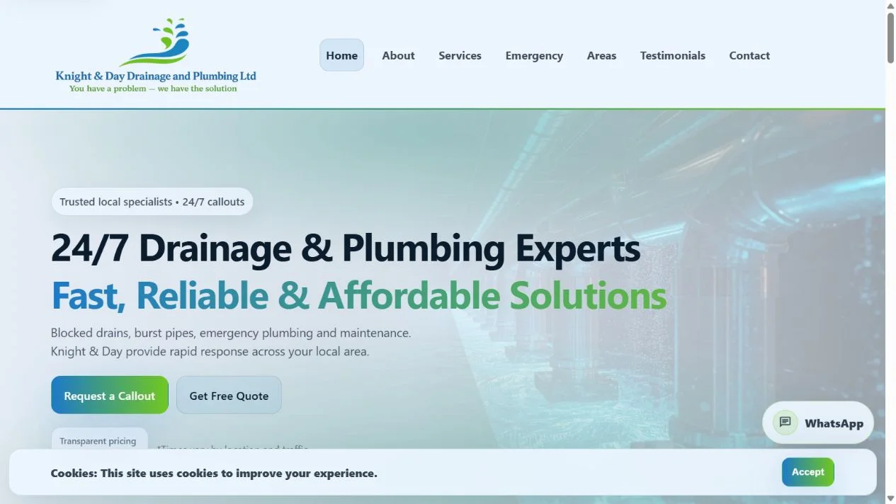 Knight & Day Drainage & Plumbing live website preview