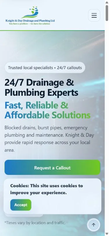 Knight & Day Drainage & Plumbing mobile website preview