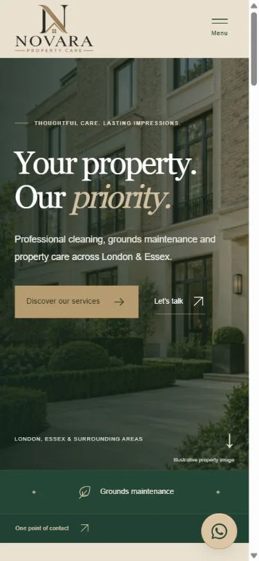 Novara Property Care mobile website preview