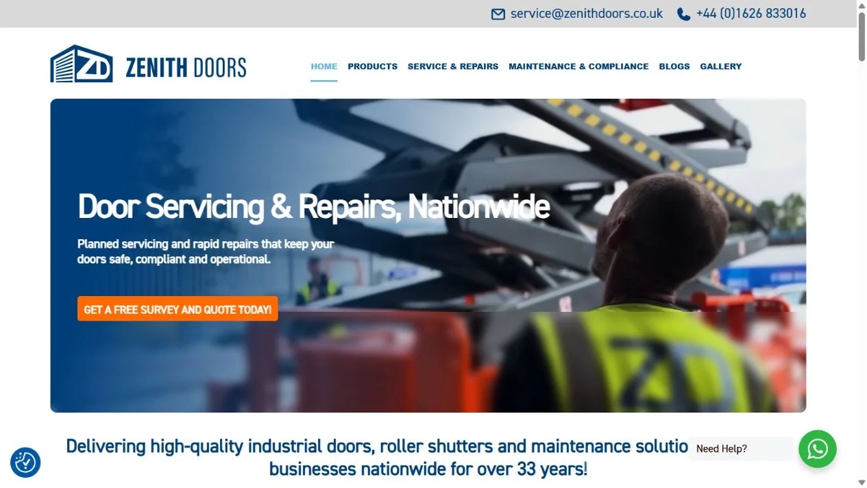 Zenith Doors website preview; Plot Perfect provides SEO and digital support